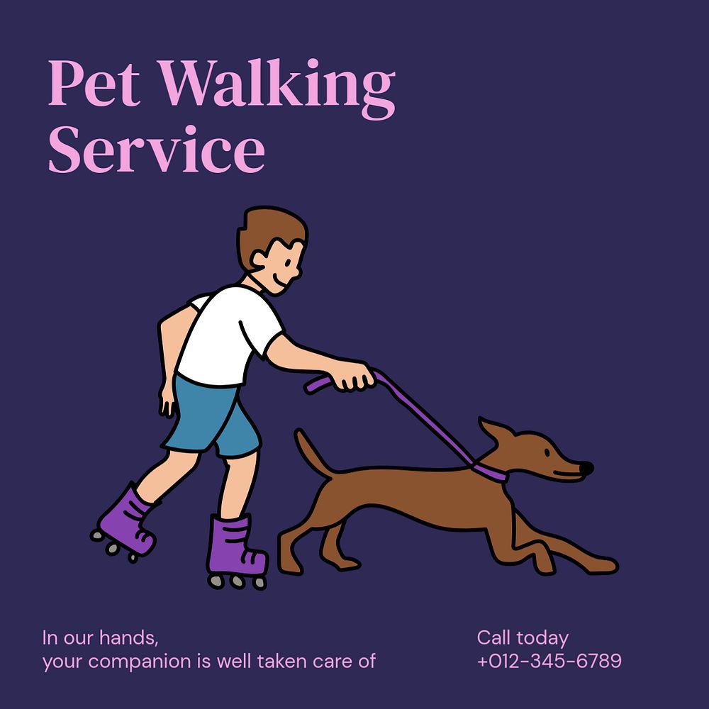 Pet walking service Instagram post template, editable text