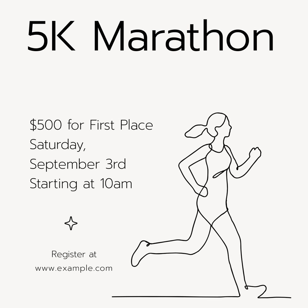 5k marathon Instagram post template, editable text