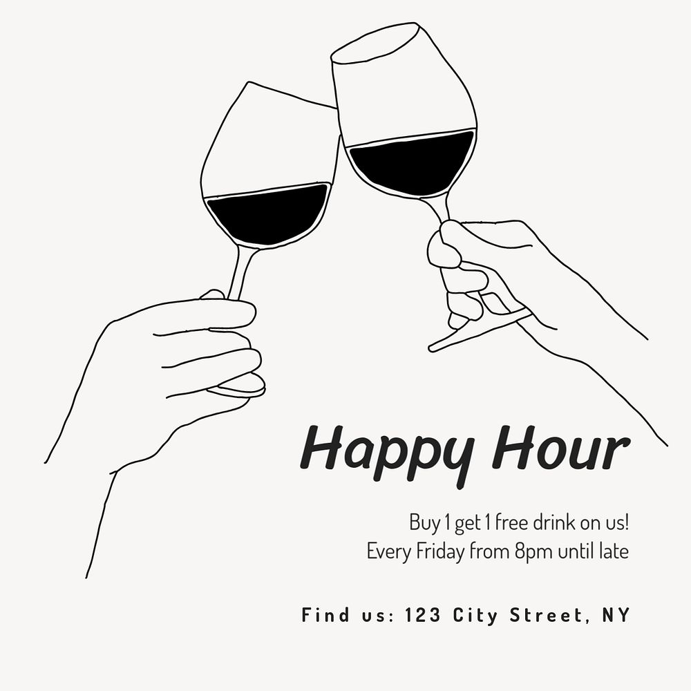 Happy hour Instagram post template, editable text