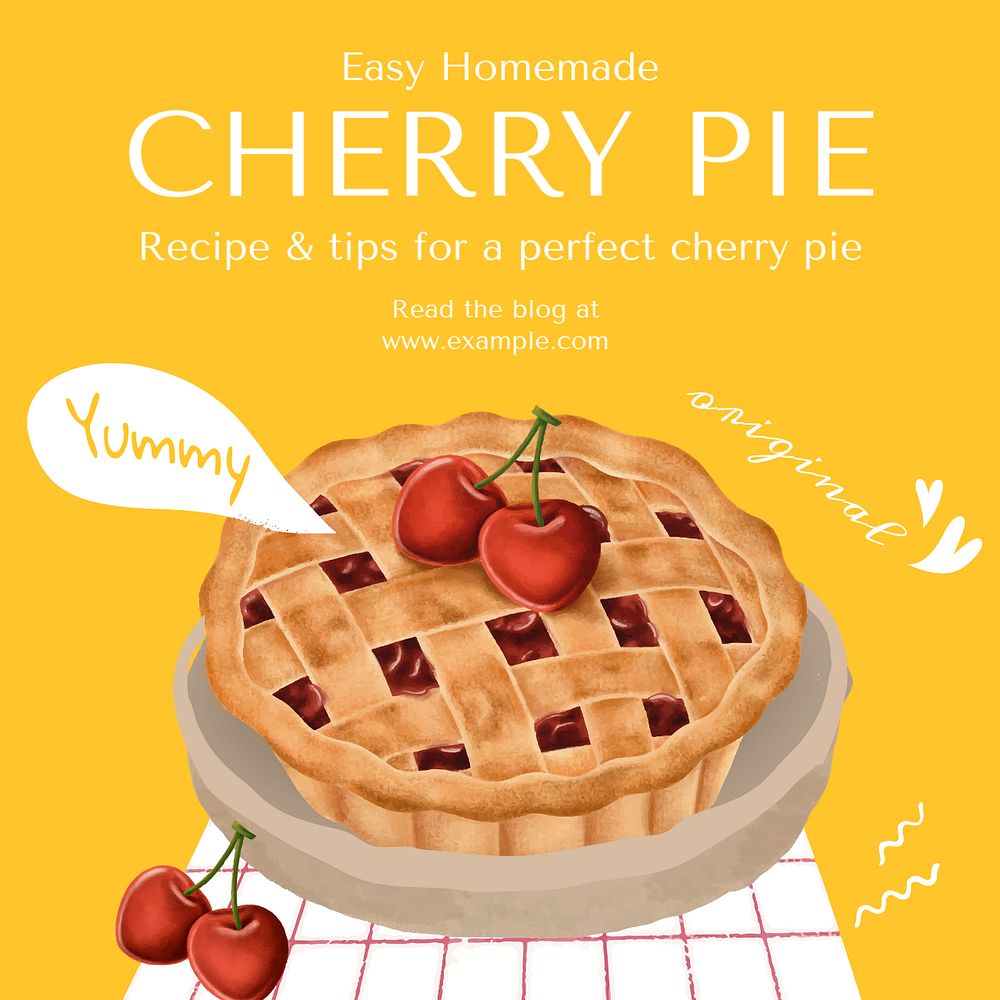 Cherry pie Instagram post template, editable text