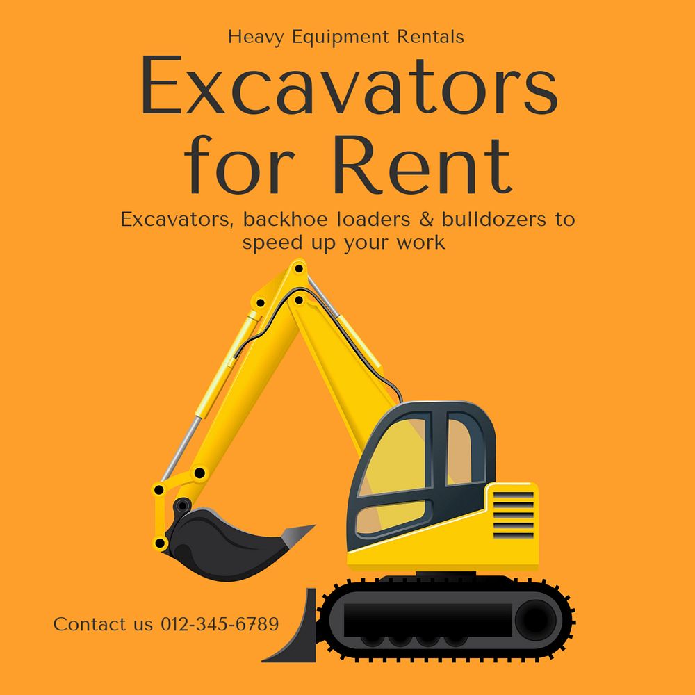 Excavator & heavy equipment Instagram post template, editable text