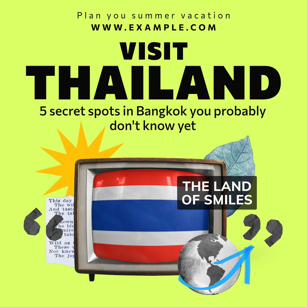 Visit Thailand Instagram post template, editable text