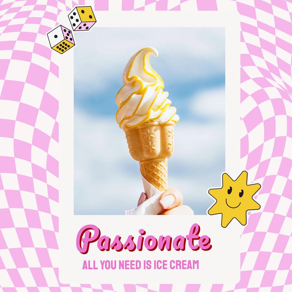 Ice cream club Instagram post template, editable text