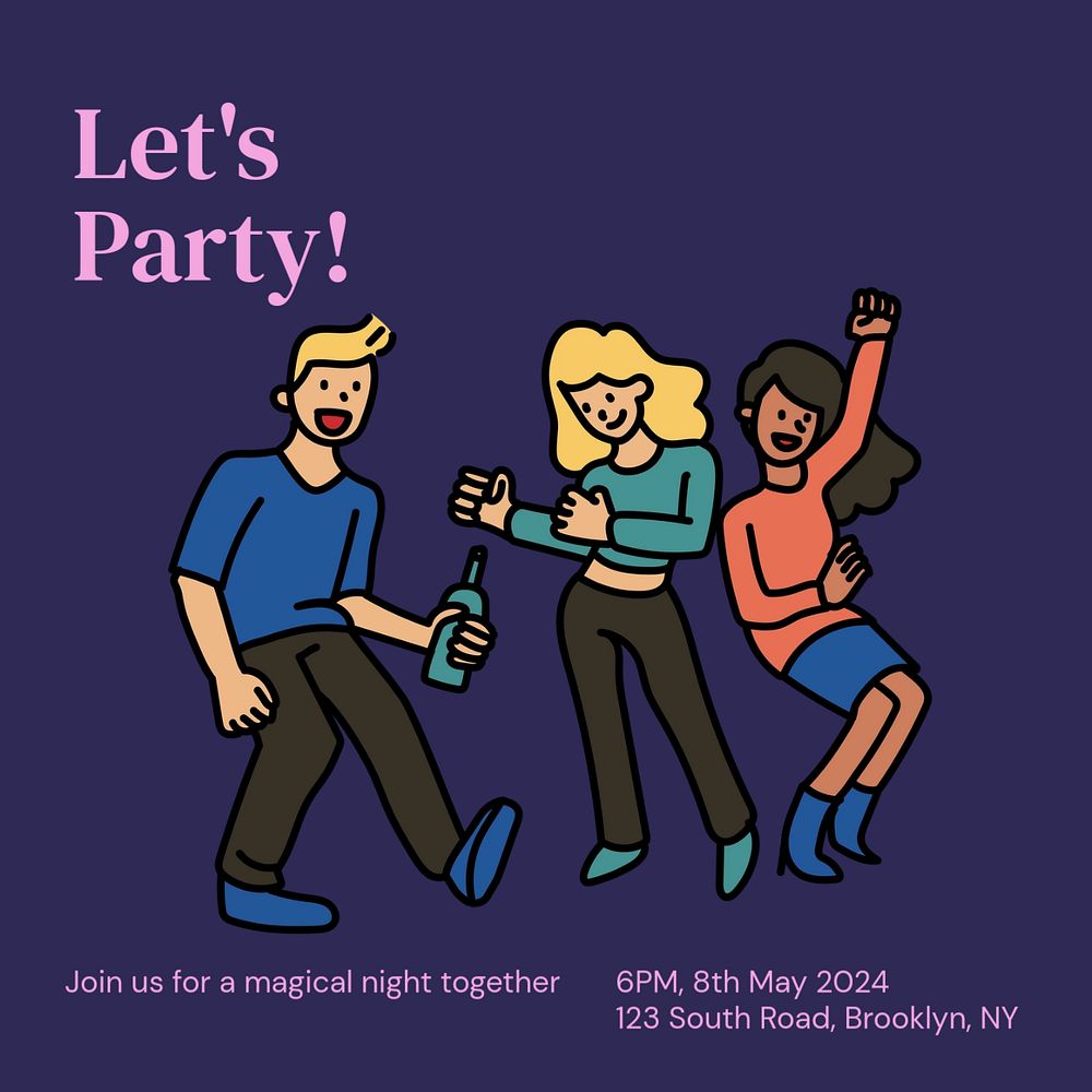 Let's party Instagram post template, editable text