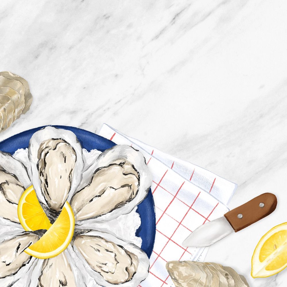 Fresh oyster platter background, seafood digital painting, editable design