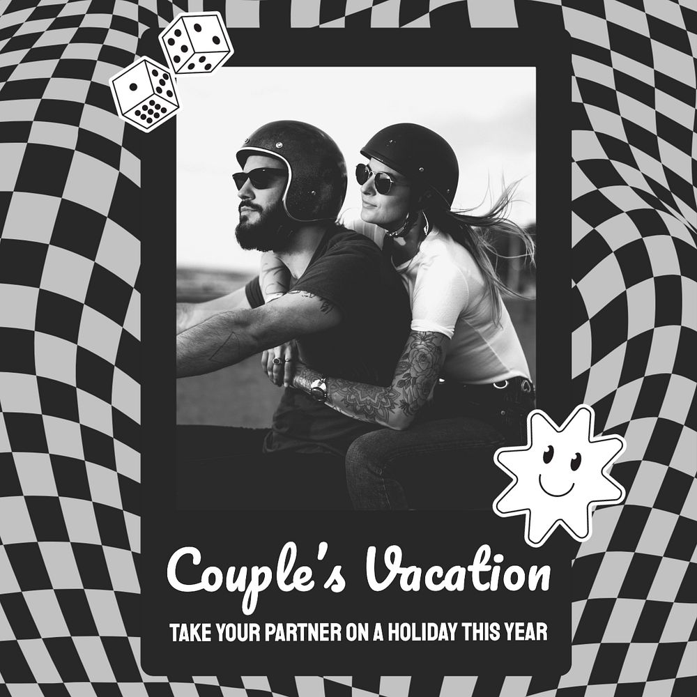 Couple's vacation Instagram post template, editable text