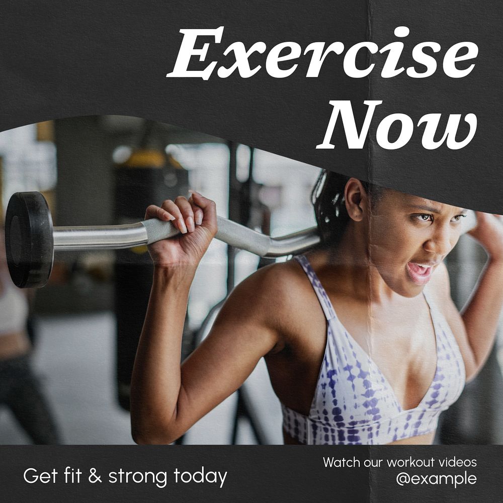 Exercise now Instagram post template, editable text