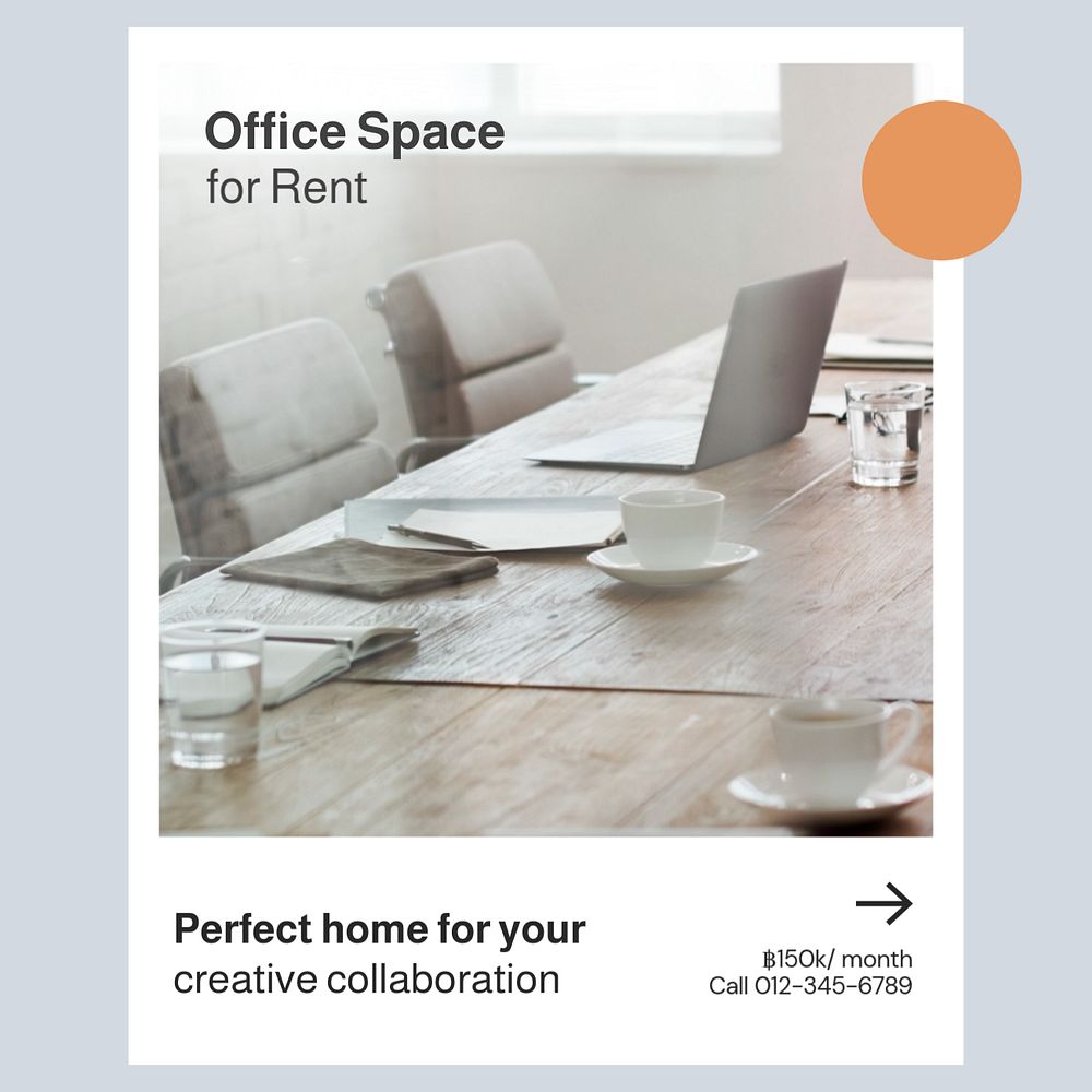 Office space rental Instagram post template, editable text