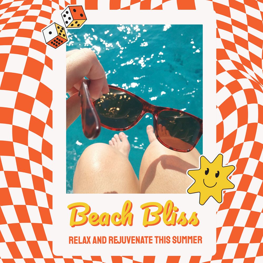 Beach holiday Instagram post template, editable text