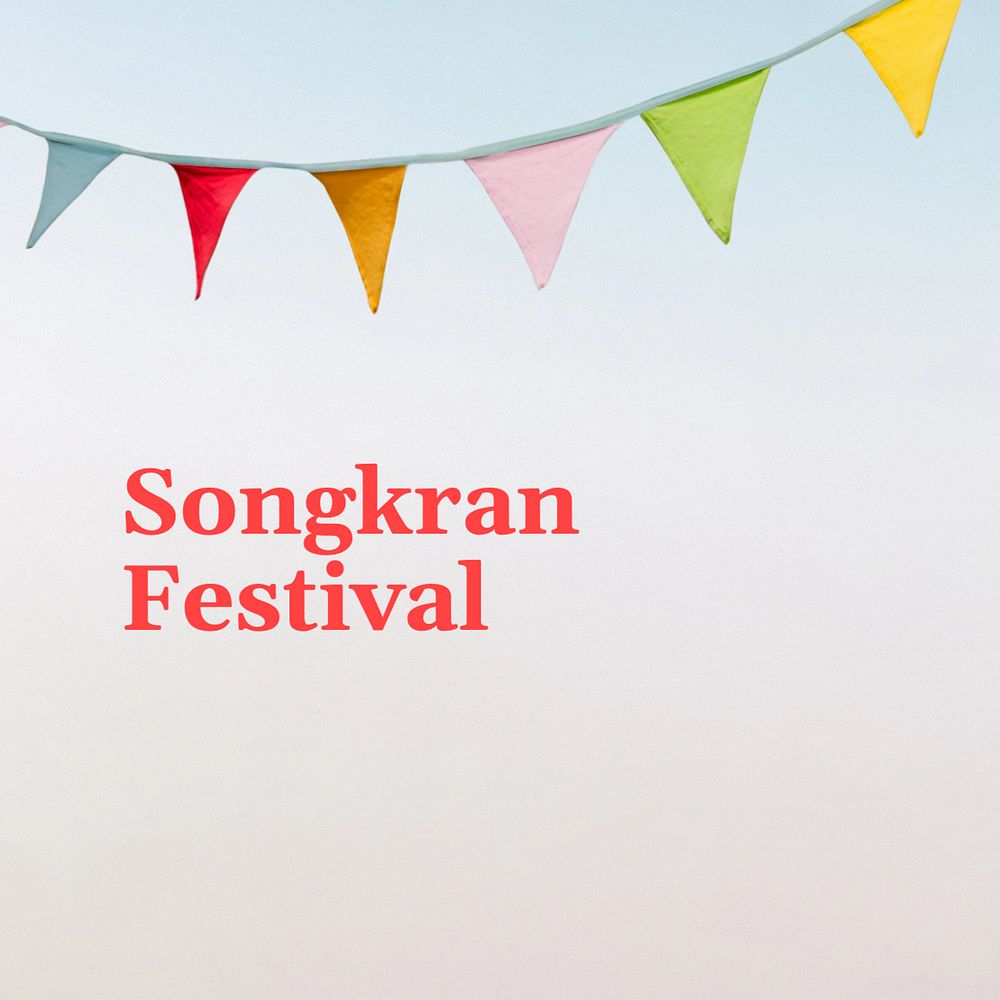 Songkran festival Instagram post template, editable text