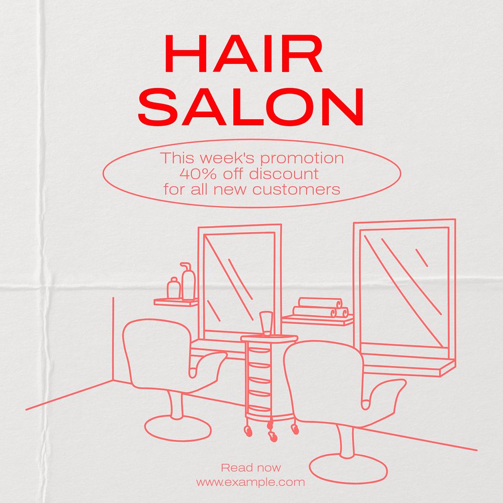 Hair salon Instagram post template, editable text