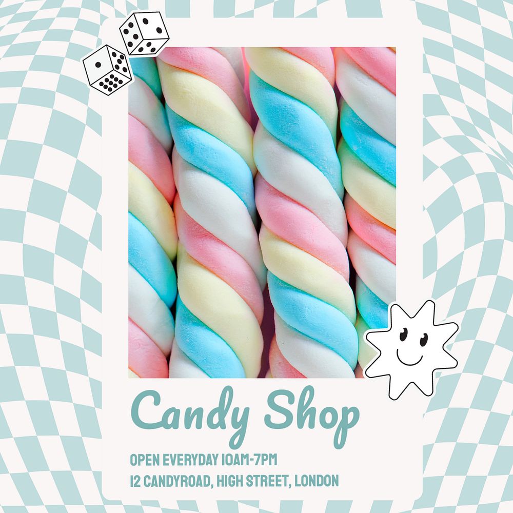 Candy shop Instagram post template, editable text