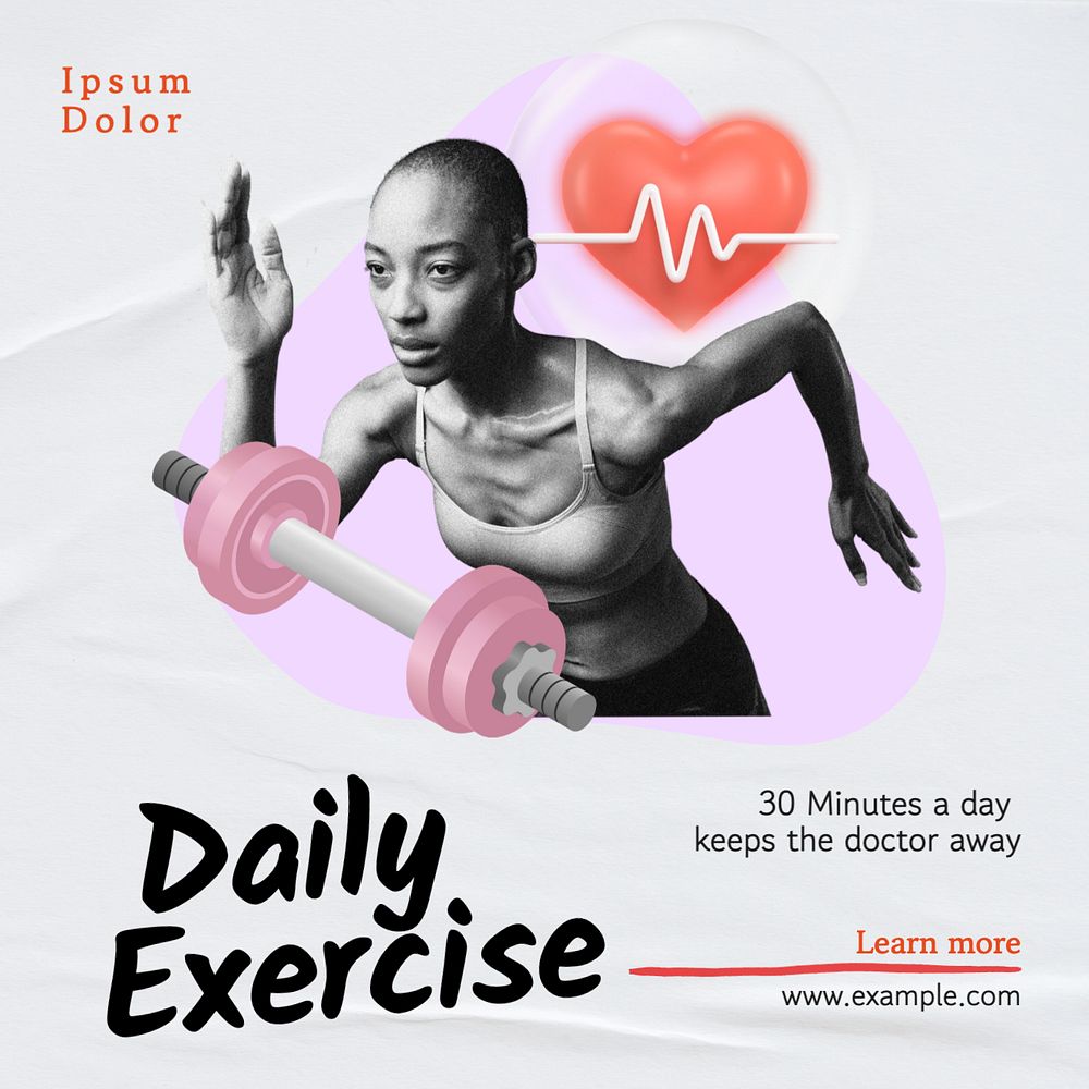 Daily exercise Instagram post template, editable text