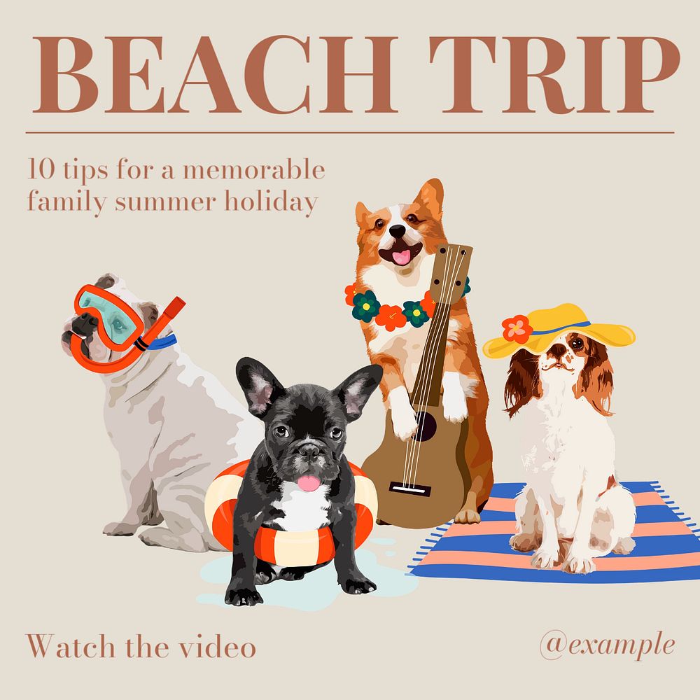 Beach trip Instagram post template, editable text