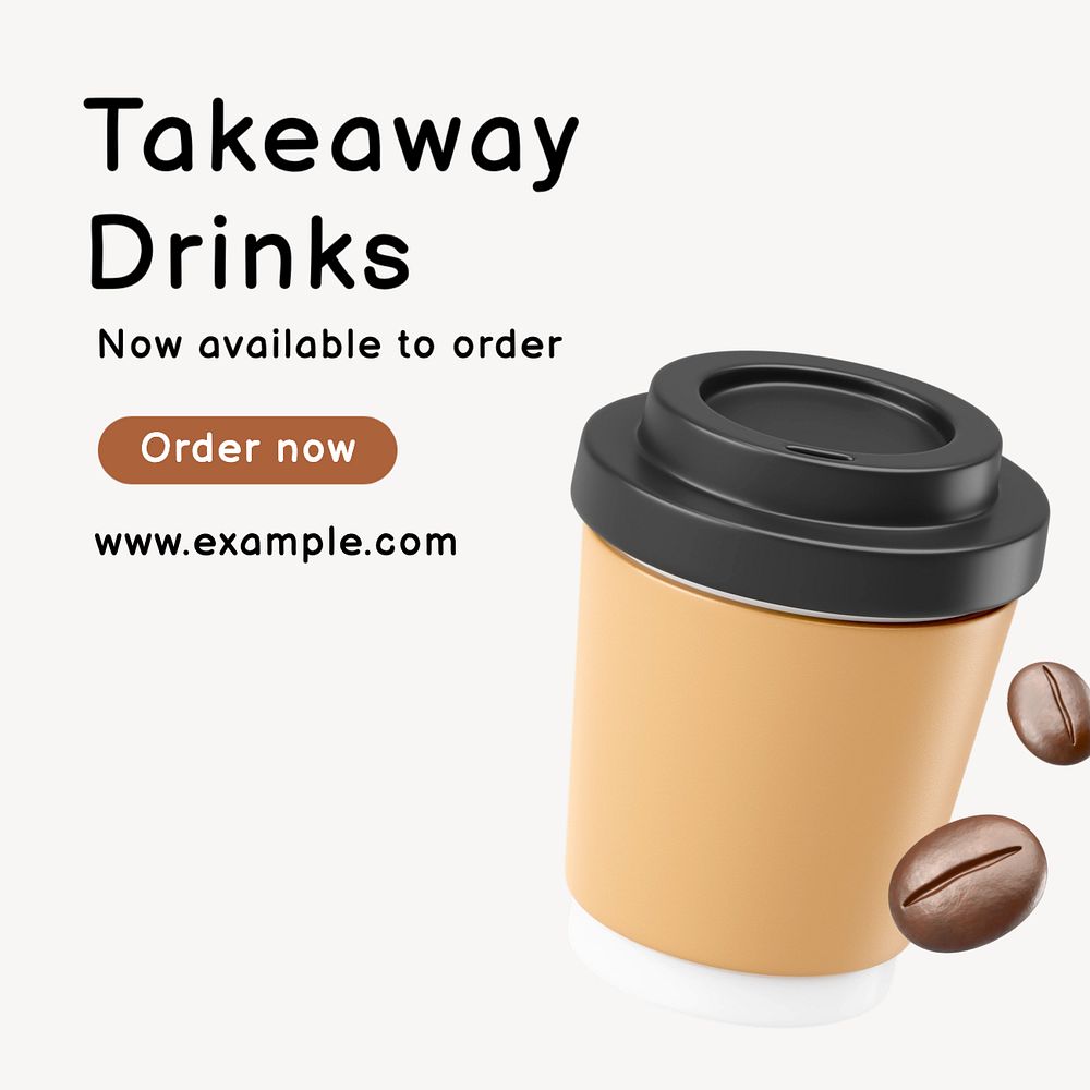 Takeaway drinks Instagram post template, editable text