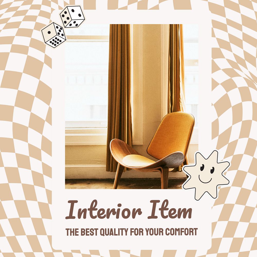 Interior item Instagram post template, editable text