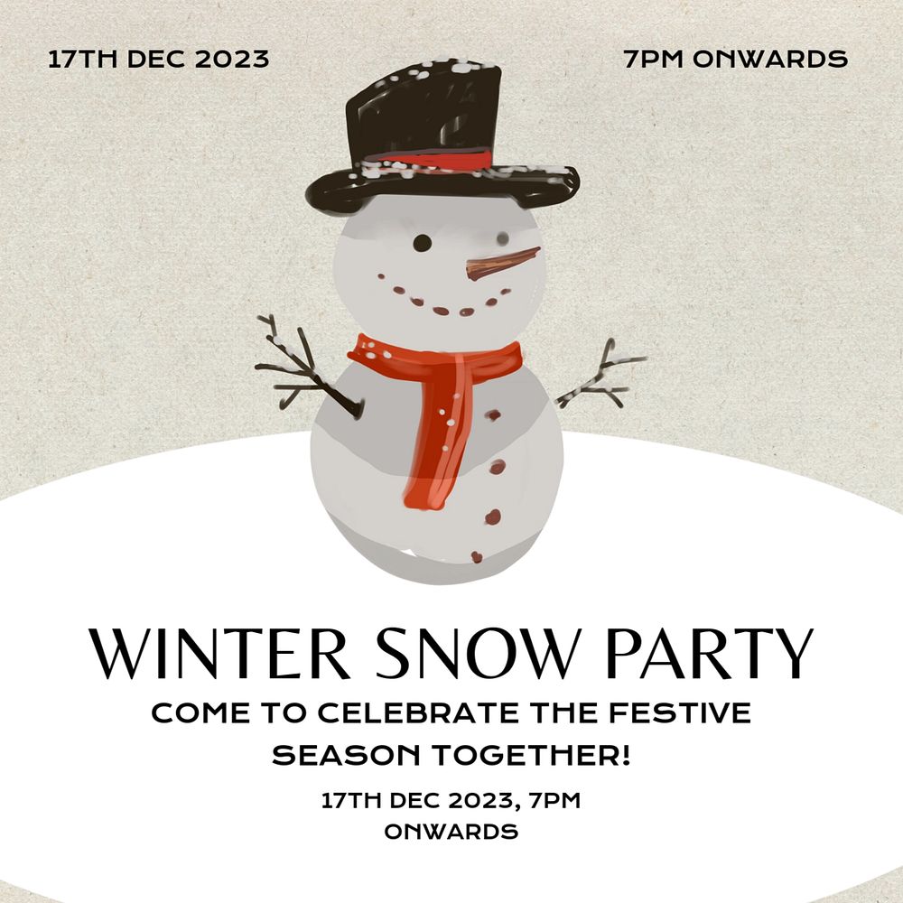 Winter snow party Instagram post template, editable text