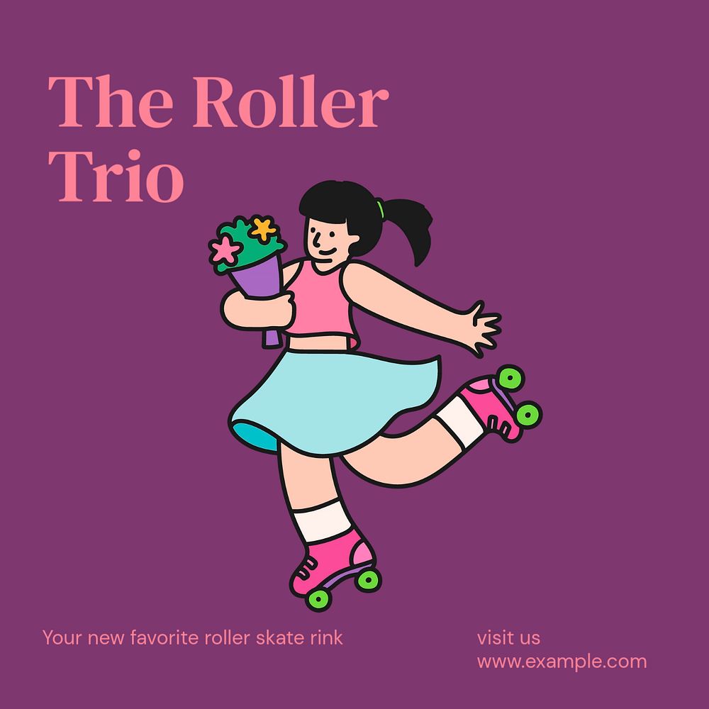 Roller skate rink Instagram post template, editable text