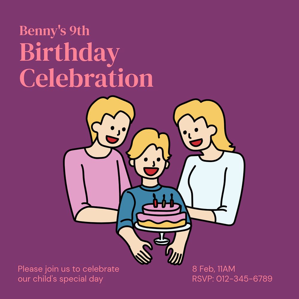 Birthday celebration Instagram post template, editable text