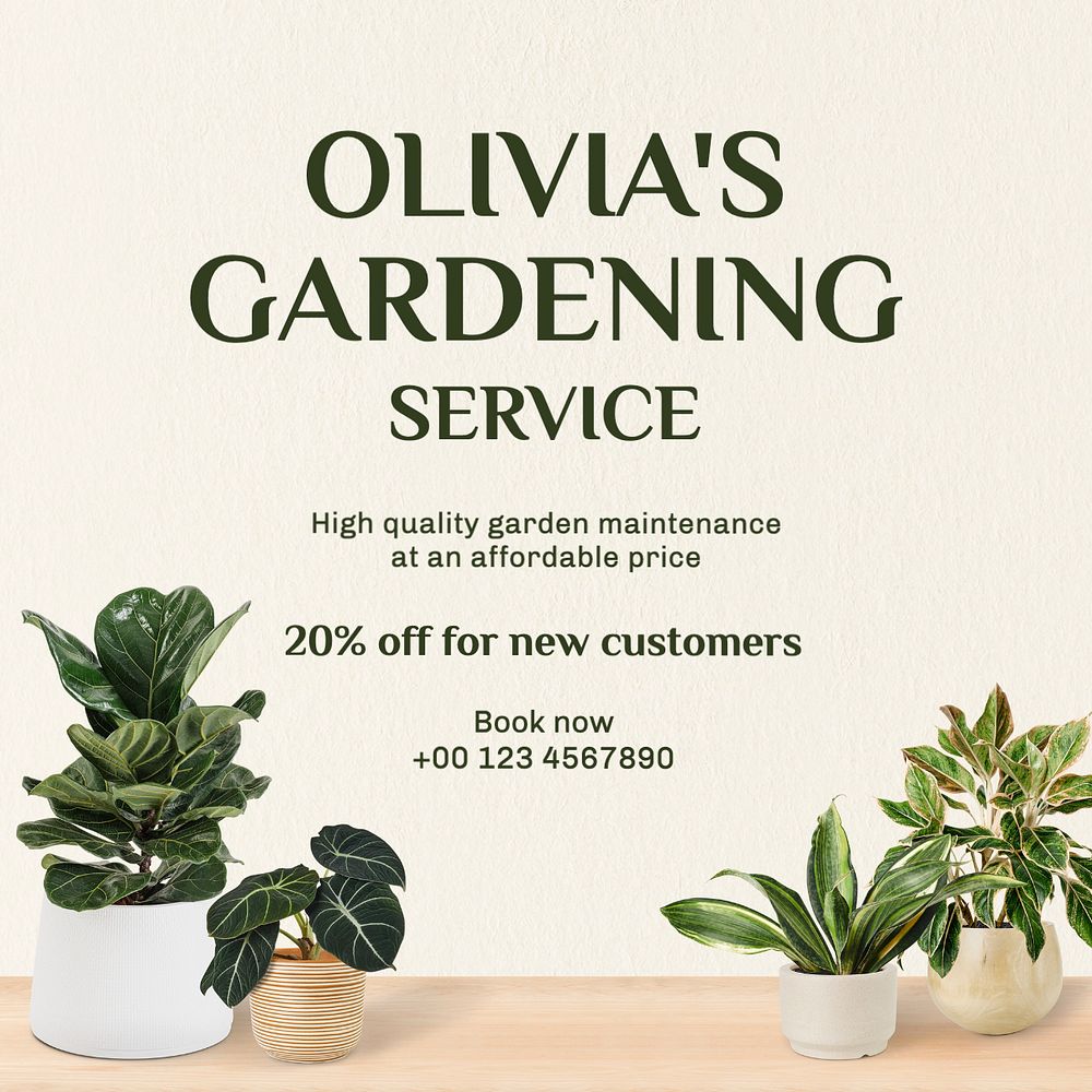 Gardening service Instagram post template, editable text