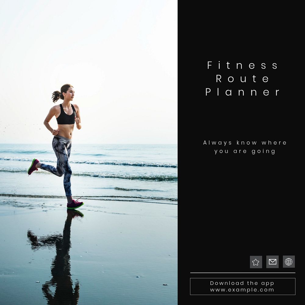 Fitness route planner Instagram post template, editable text