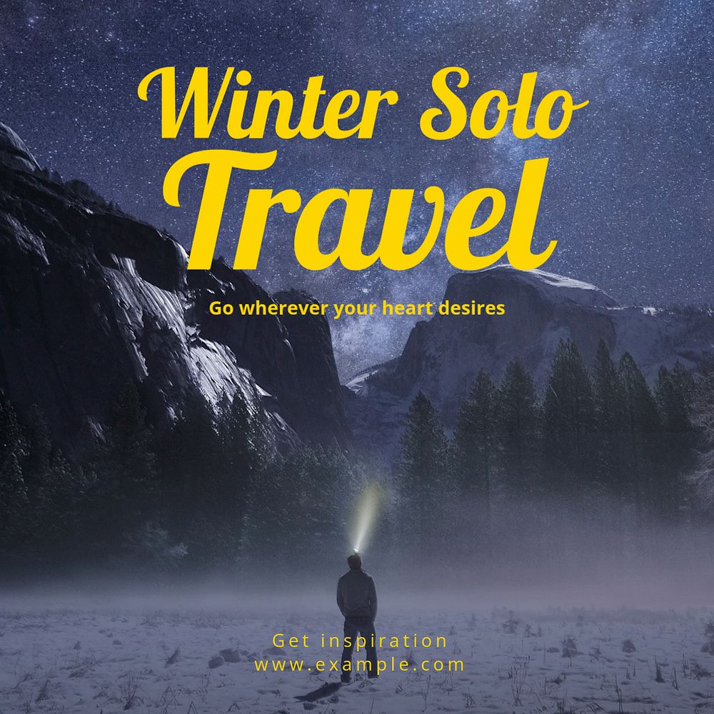 Winter Solo Travel Instagram post template, editable text