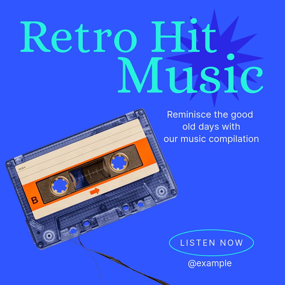 Retro music playlist Instagram post template, editable text