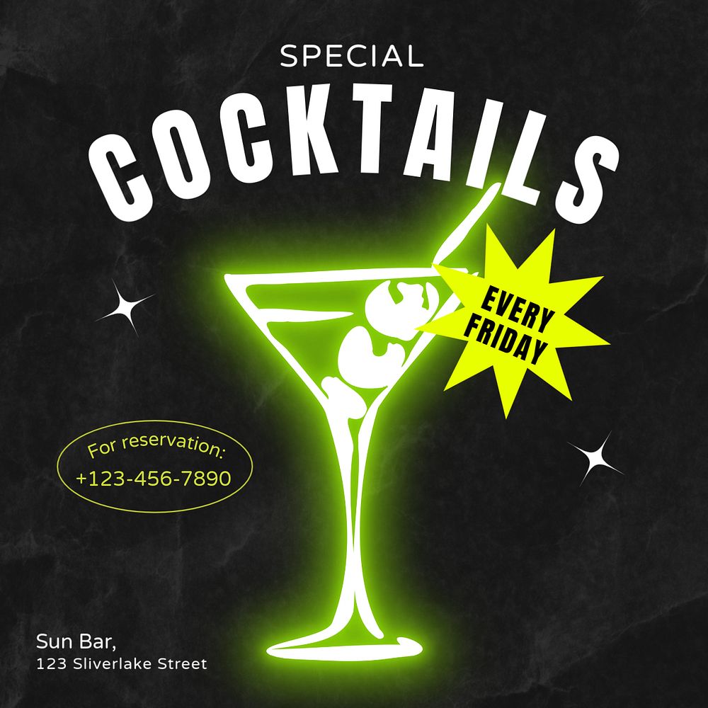 Special cocktails Instagram post template, editable text