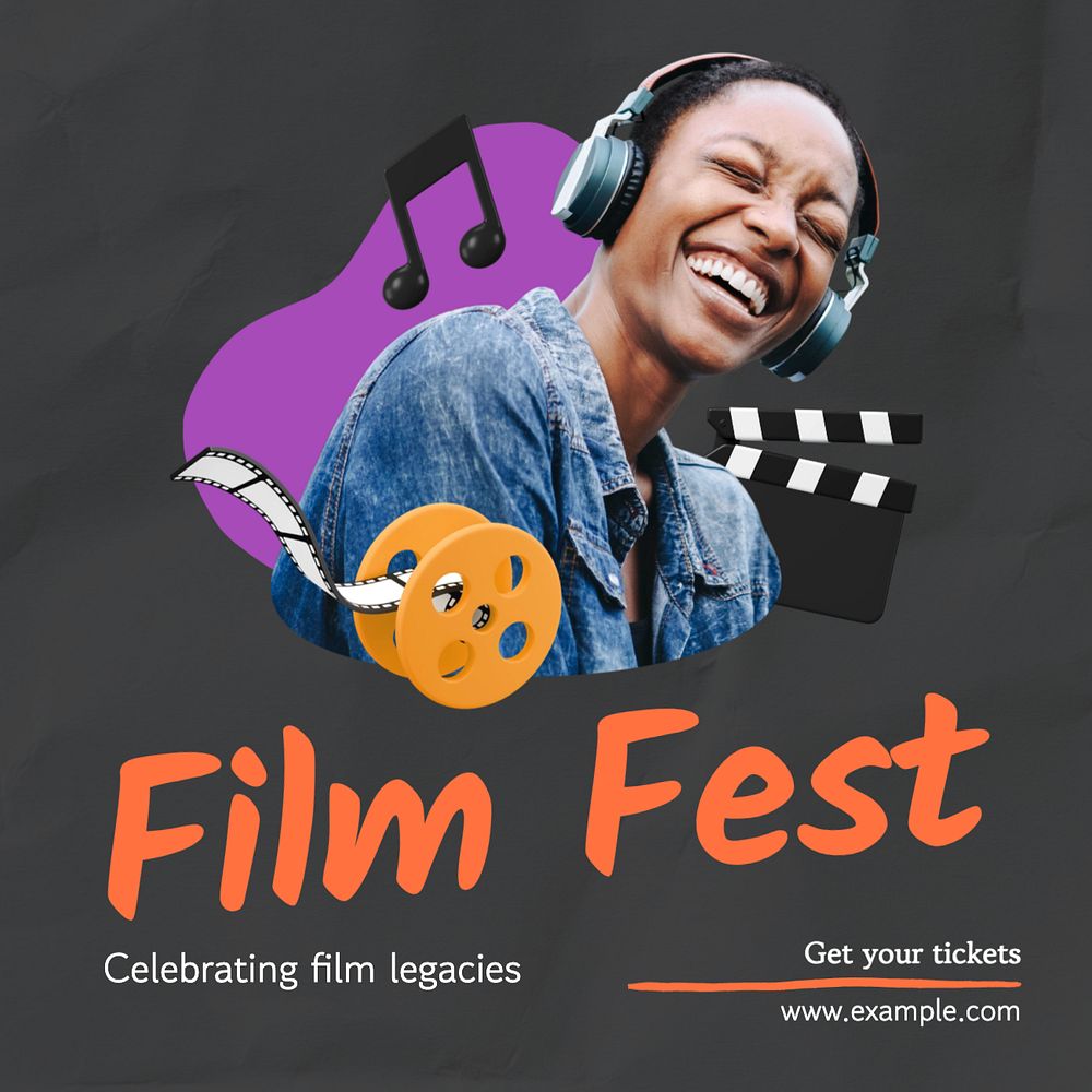 Film fest Instagram post template, editable text