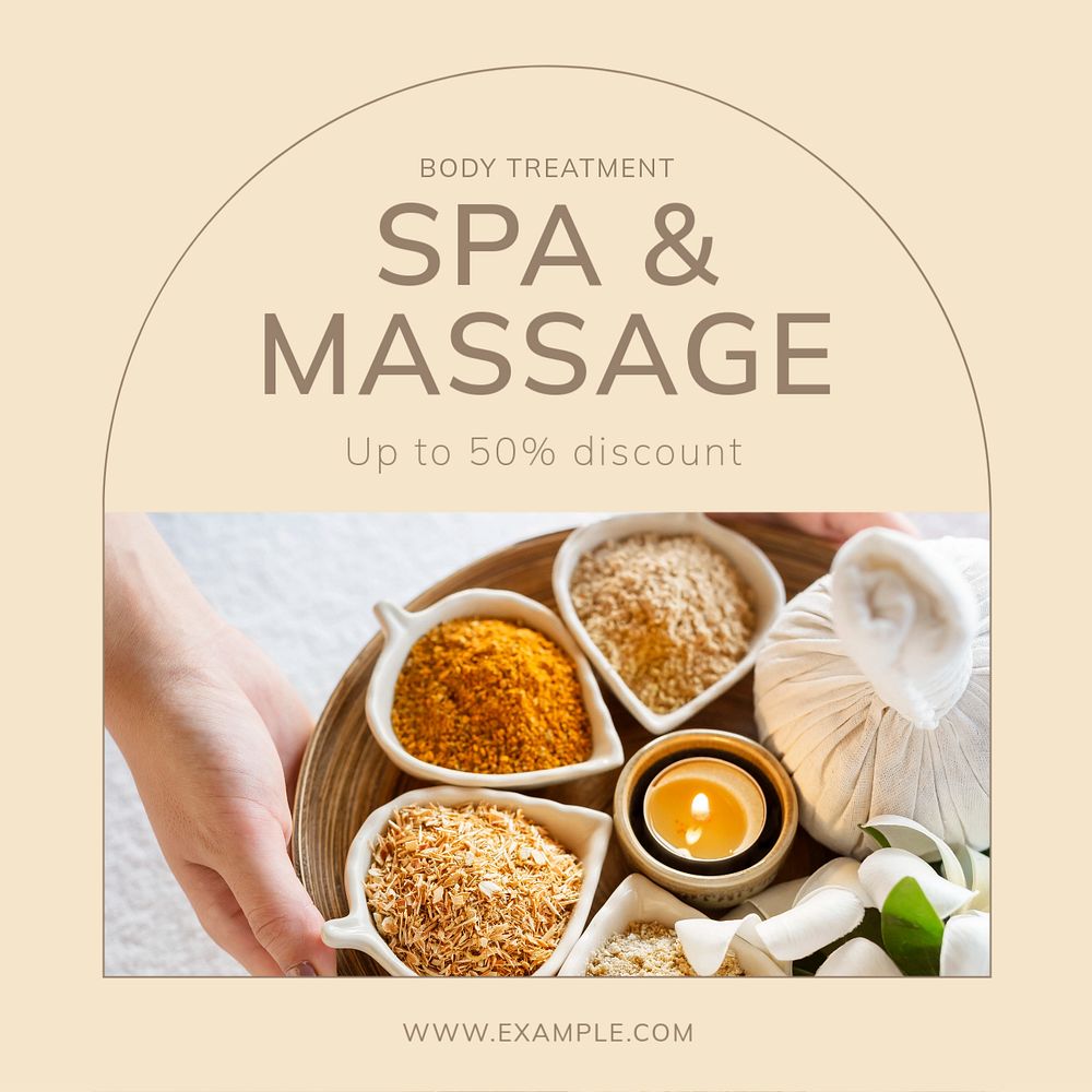 Spa & massage Instagram post template, editable text