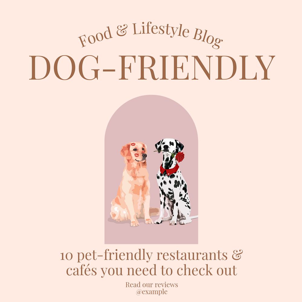 Dog & pet-friendly restaurants Instagram post template, editable text