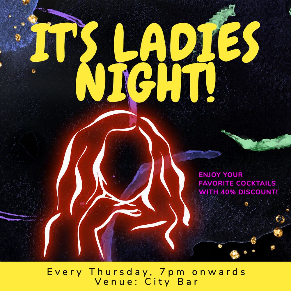 Ladies night Instagram post template, editable text