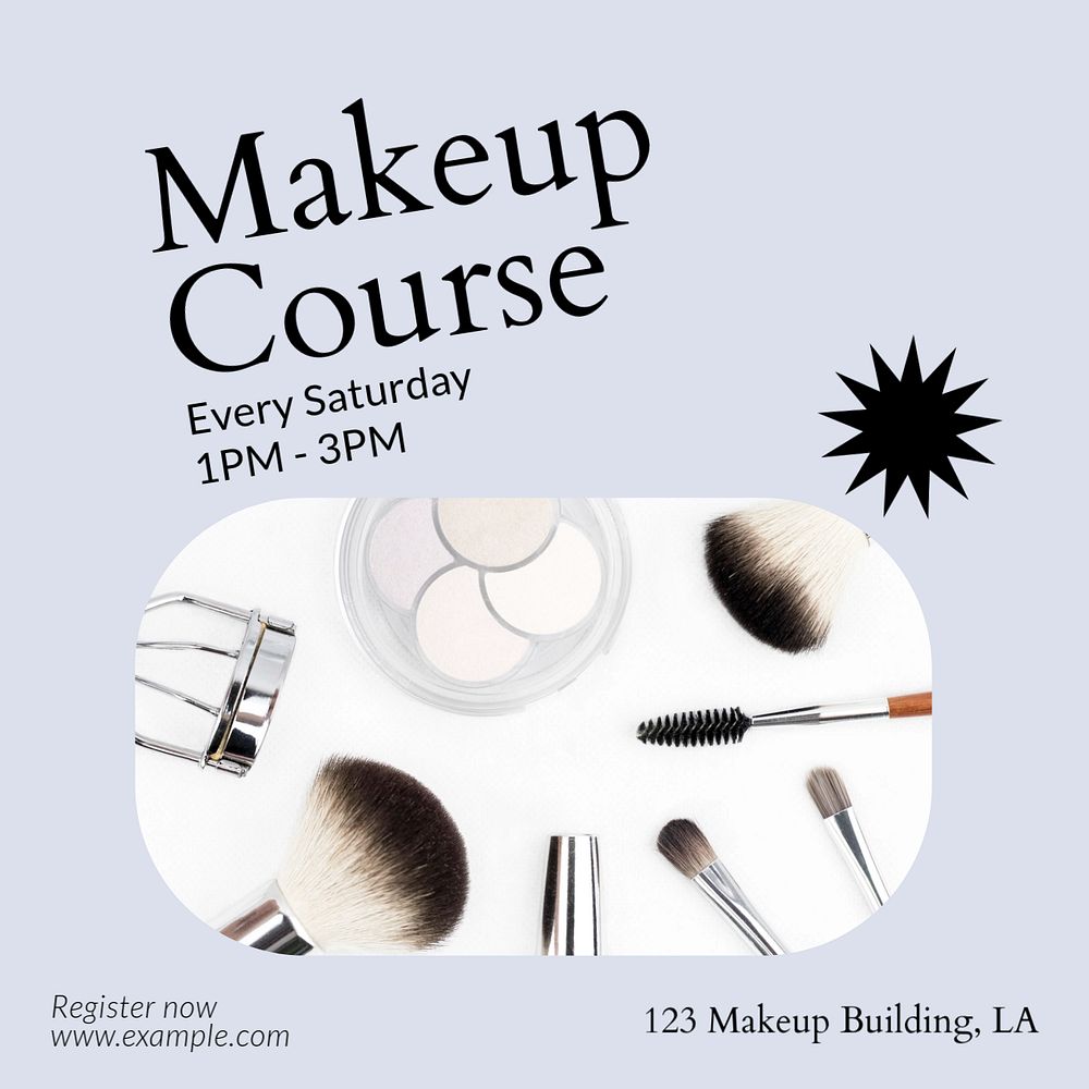 Makeup course Instagram post template, editable text