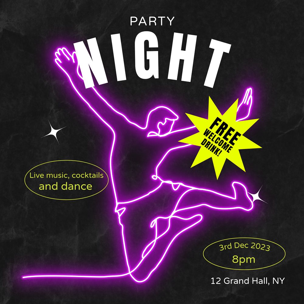 Party night Instagram post template, editable text