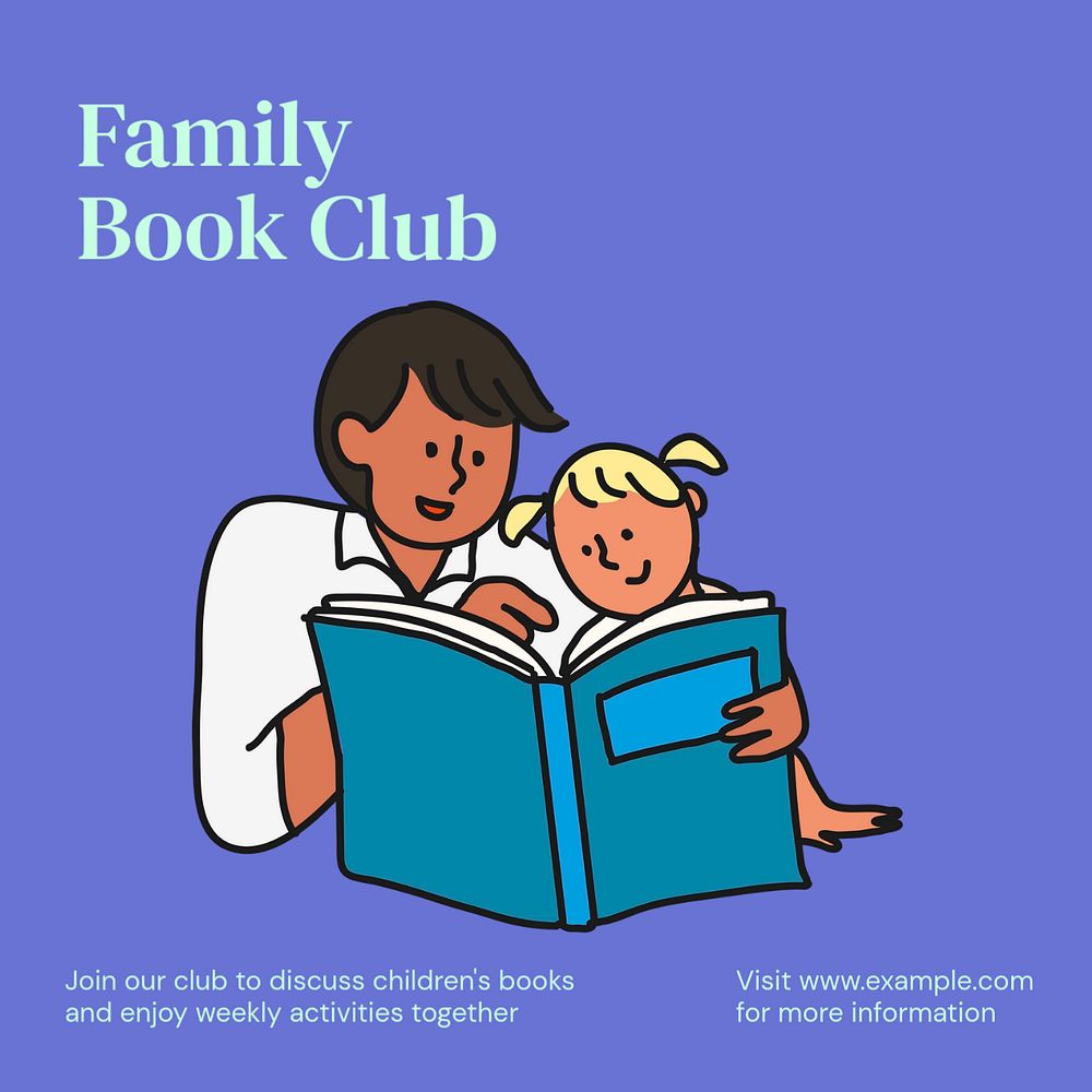 Family book club Instagram post template, editable text