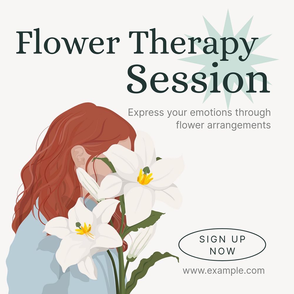 Flower therapy session Instagram post template, editable text