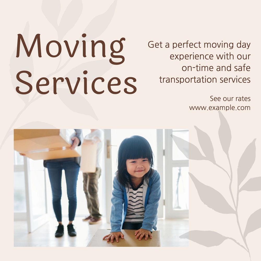 Moving services Instagram post template, editable text