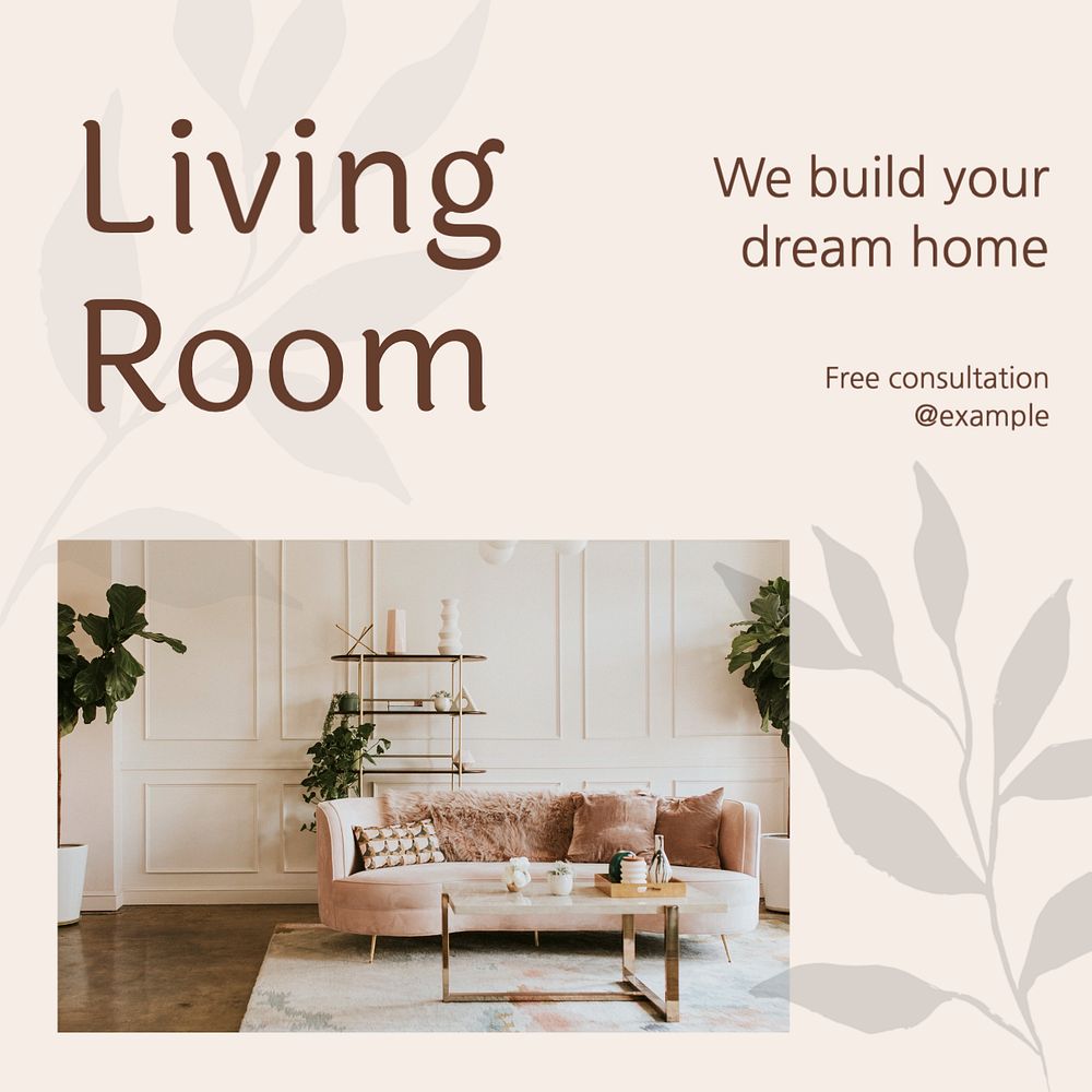 Living room Instagram post template, editable text