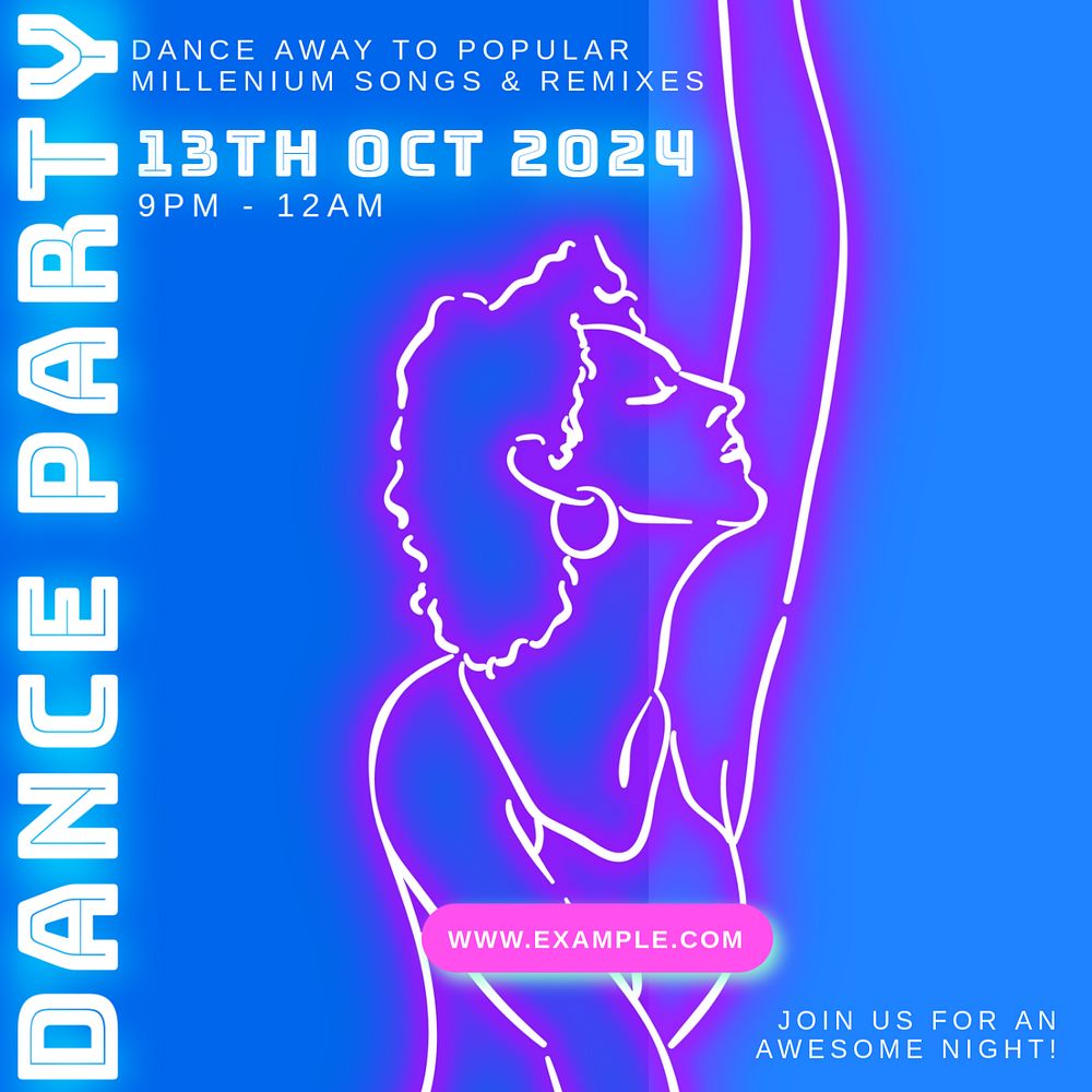 Dance party Instagram post template, editable text