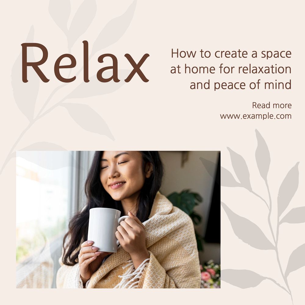 Relax at home Instagram post template, editable text