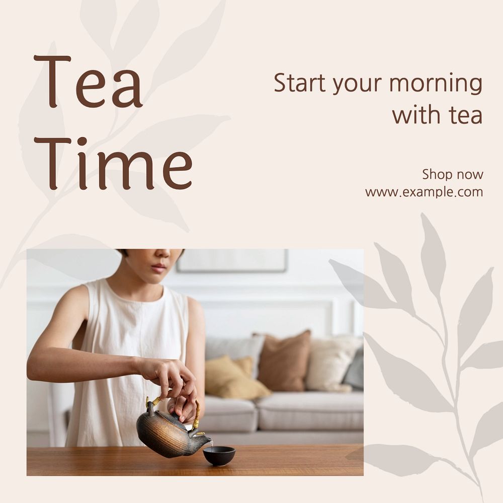 Tea time Instagram post template, editable text