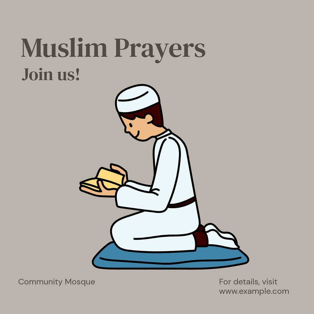 Muslim prayers Instagram post template, editable text