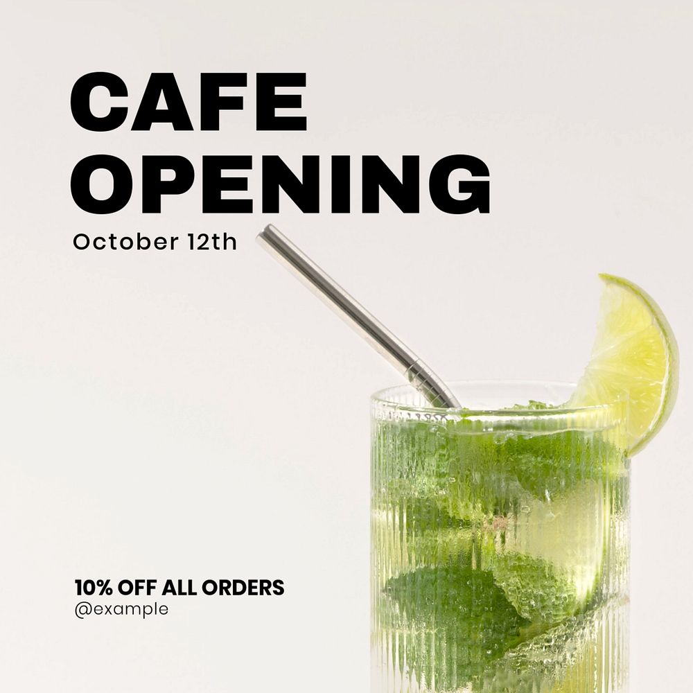 Cafe opening Instagram post template, editable text