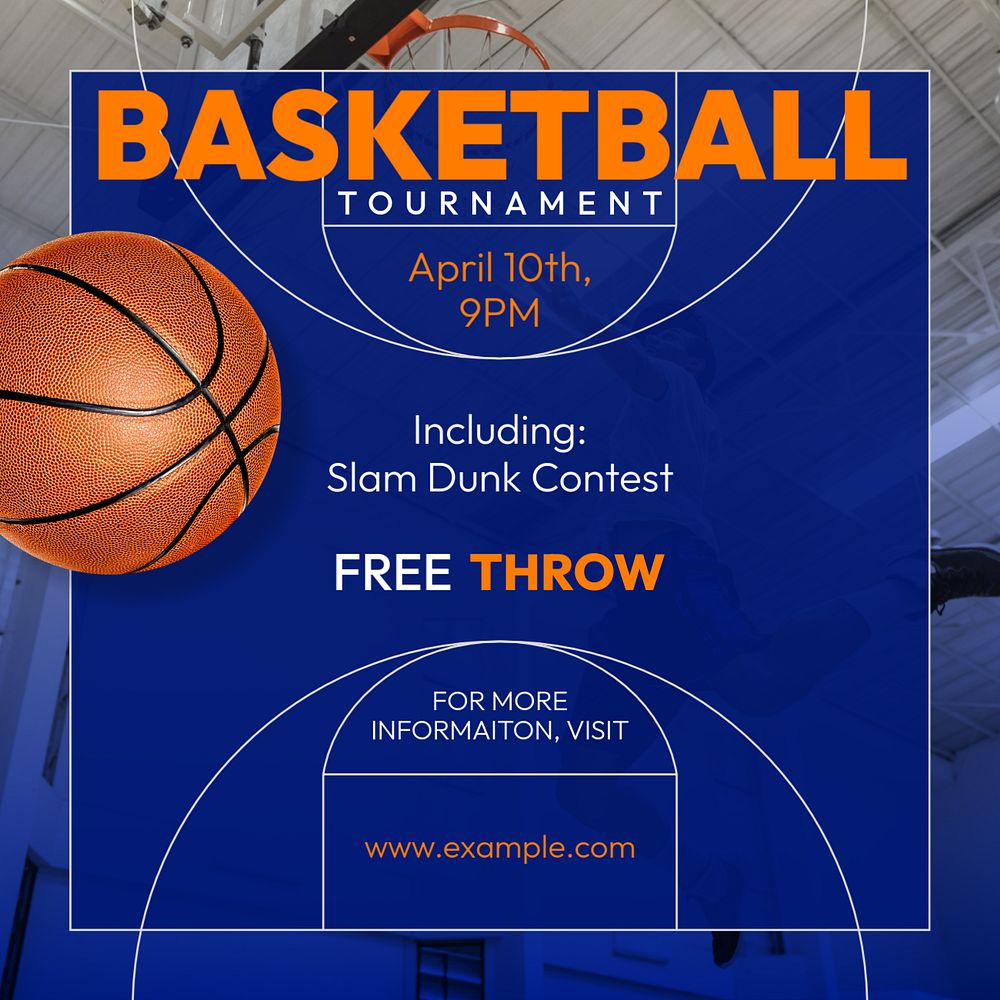 Basketball tournament Instagram post template, editable text