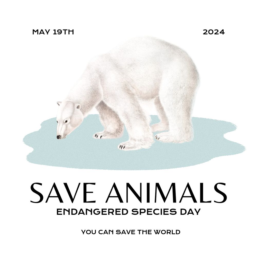 Save animals Instagram post template, editable text