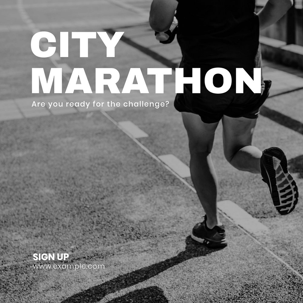 Marathon running Instagram post template, editable text