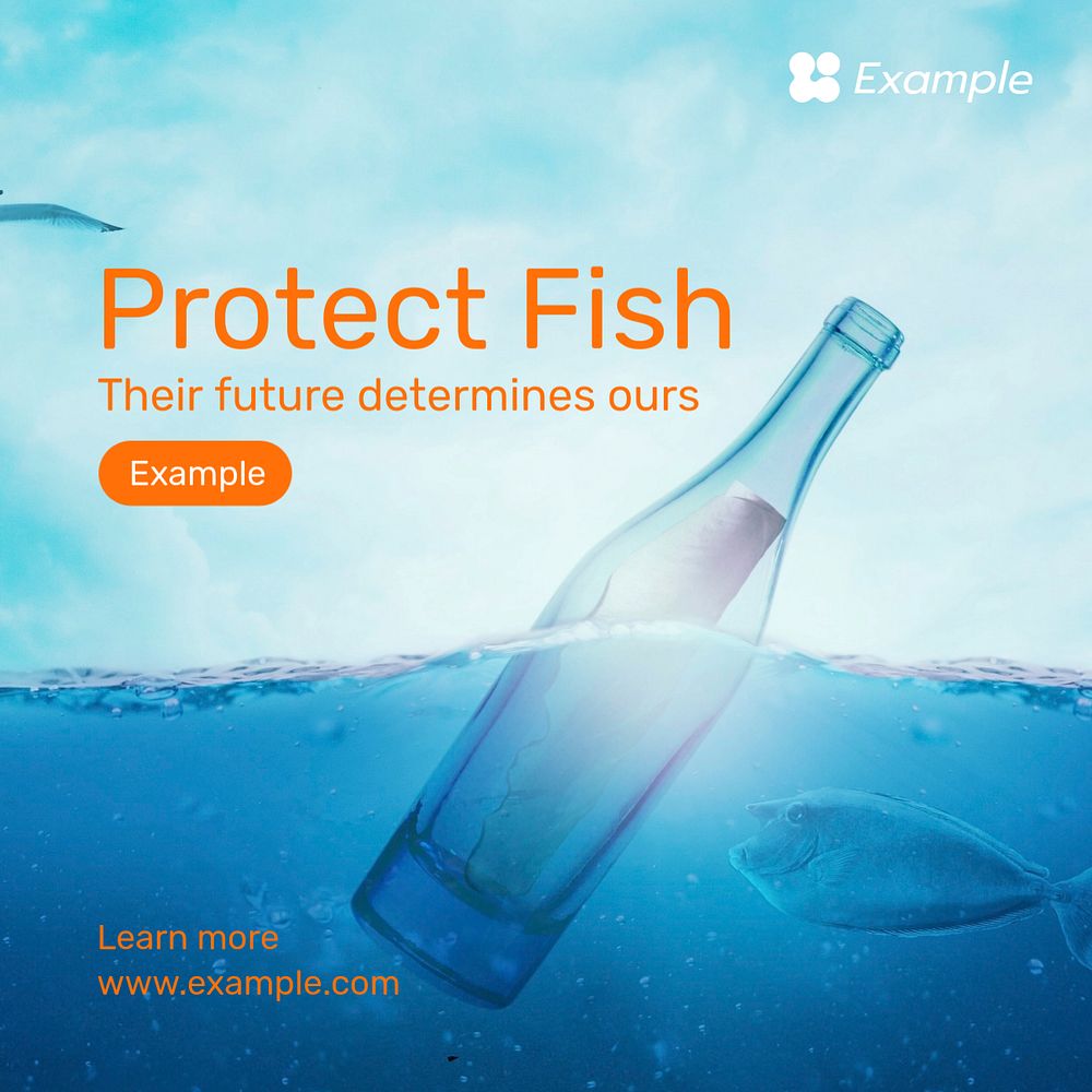 Protect fish Instagram post template, editable text