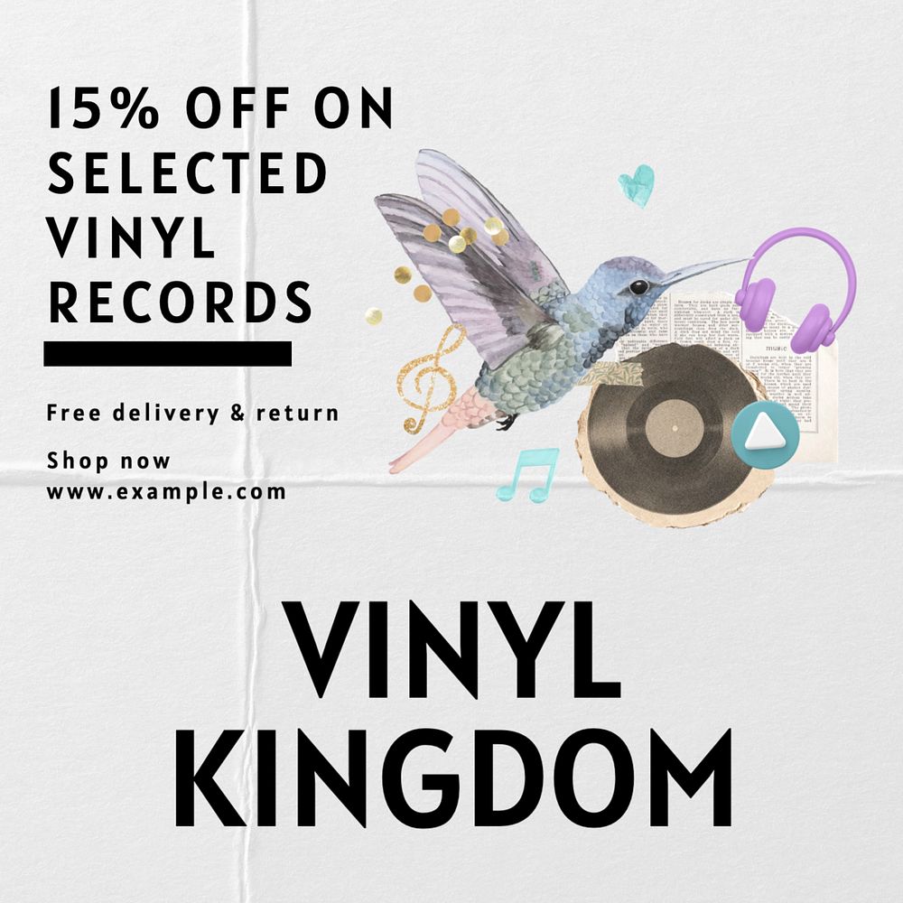 Vinyl record sale Instagram post template, editable text