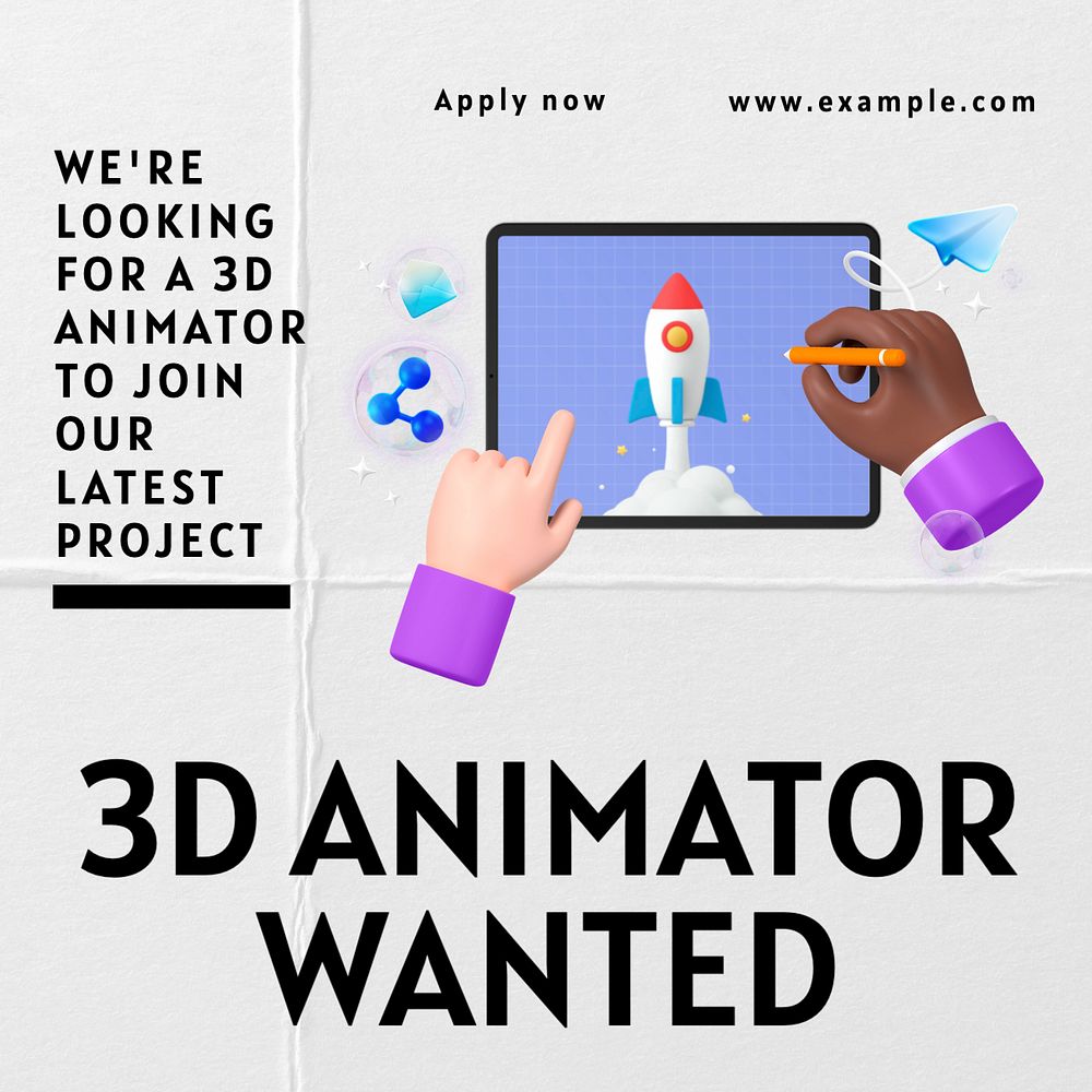 3D animator wanted Instagram post template, editable text