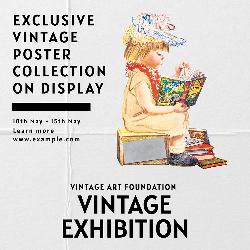 Vintage exhibition Instagram post template, editable text